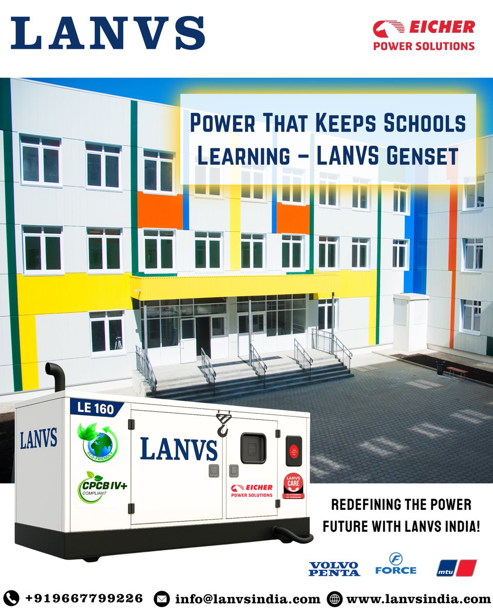 LanvsGreekIndia's tweet photo. ⚡ Power That Keeps Schools Learning – LANVS Genset 🎓
Reliable. Efficient. Eco-friendly.
Because education should never stop due to power cuts!
🌱 CPCB IV+ Compliant | Eicher Power Solutions | Made in India
#LANVSGenset #LANVSIndia #PoweringEducation #CPCBIvPlus #ReliablePower https://t.co/IbKaQpLSA8