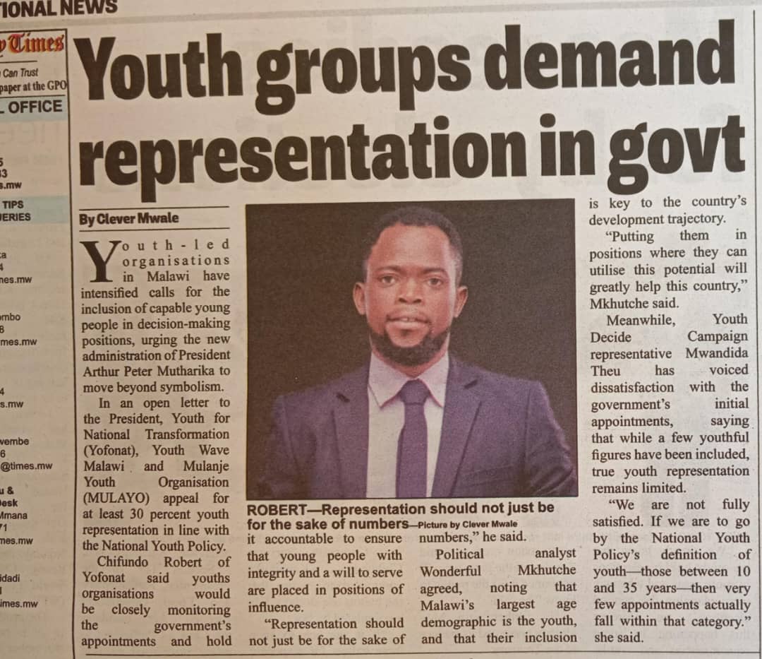 On behalf of fellow youths 🇲🇼 ✊