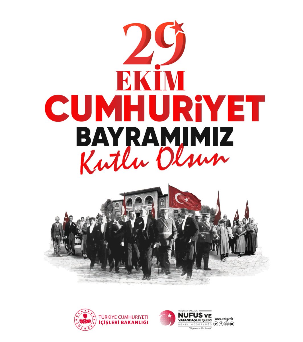 Cumhuriyetimizin kuruluşunun 102. yılı kutlu olsun🇹🇷🇹🇷🇹🇷
Başta Gazi Mustafa Kemal Atatürk olmak üzere, istiklal mücadelemizin kahramanlarını, tüm şehit ve gazilerimizi rahmet, minnet ve saygıyla anıyoruz.
#29EkimCumhuriyetBayramı