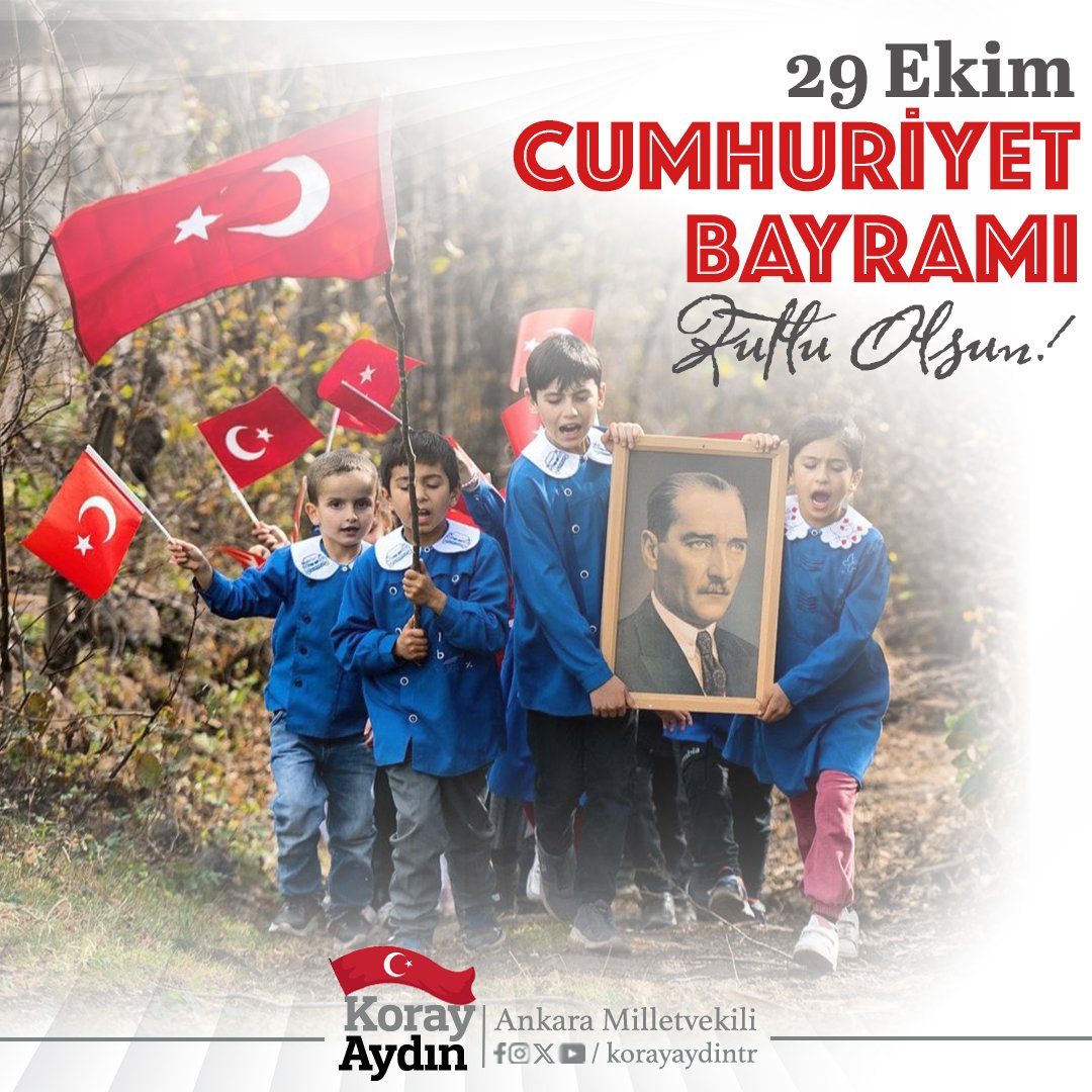 korayaydintr's tweet photo. "Az zamanda çok ve büyük işler yaptık. Bu işlerin en büyüğü, temeli Türk kahramanlığı ve yüksek Türk kültürü olan Türkiye Cumhuriyeti'dir."

Türk'ün iradesinin, kahramanlığının inşa ettiği Cumhuriyetimizin 102. yaşı kutlu olsun! 

#29EkimCumhuriyetBayramımız kutlu olsun!🇹🇷

Bu vesile ile büyük önder Gazi Mustafa Kemal Atatürk ve mücadele arkadaşlarını rahmet, minnet ve dualarla anıyorum.

Demokrasimiz, cumhuriyet değerlerimiz ve milli irademiz için son nefesimize kadar çalışmaya devam edeceğiz. Hiç bir güç ve kadro bu kıymetleri elimizden alamayacaktır.

Ne mutlu Türk'üm diyene! 🇹🇷