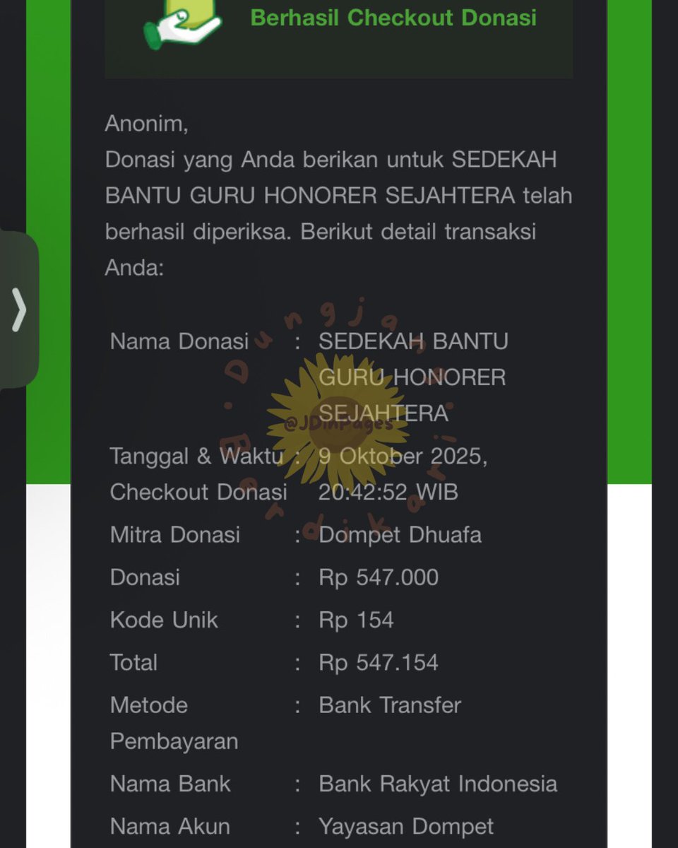 JDinPages's tweet photo. 🚨DONATION UPDATE  

Rp.547.154 sudah disalurkan untuk mendukung upaya pemberdayaan dan mensejahterakan guru honorer di Indonesia  

Waktu donasi: 9 Oktober 2025  

Link platform: https://t.co/ydj2KqtATB https://t.co/unzz0DetFP