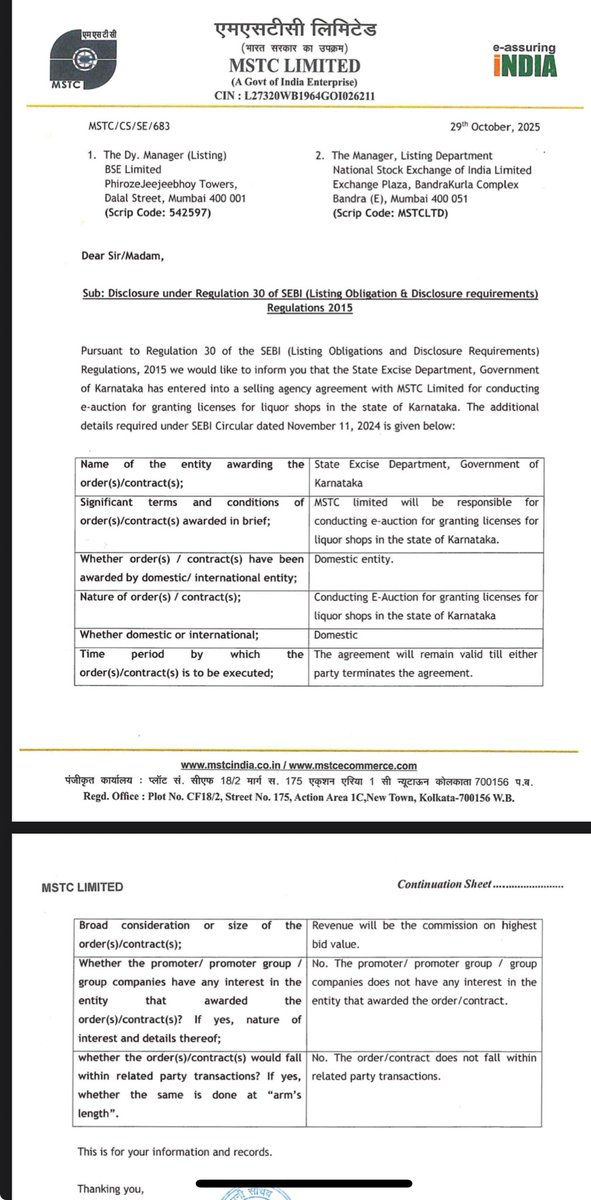 Vivek_Ruparel's tweet image. #ORDER #MSTCLTD

State Excise Department, Government
of Karnataka has entered into a selling agency agreement with MSTC Limited for conducting e-auction for granting licenses for liquor shops in the state of Karnataka.