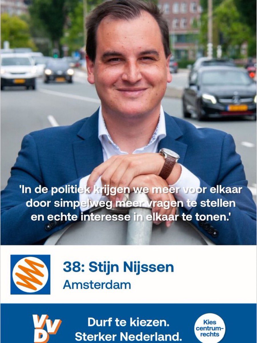 Met een stem op de VVD maak je een centrumrechts kabinet en een veiliger en welvarender Nederland mogelijk.

Met een stem op <a href="/StijnNijssen/">Stijn Nijssen</a> op plek 38 maak je een keuze voor een aanpakker, een goede vriend en een echte Amsterdammer (en Oostzaner).

Voor mij een duidelijke keuze!