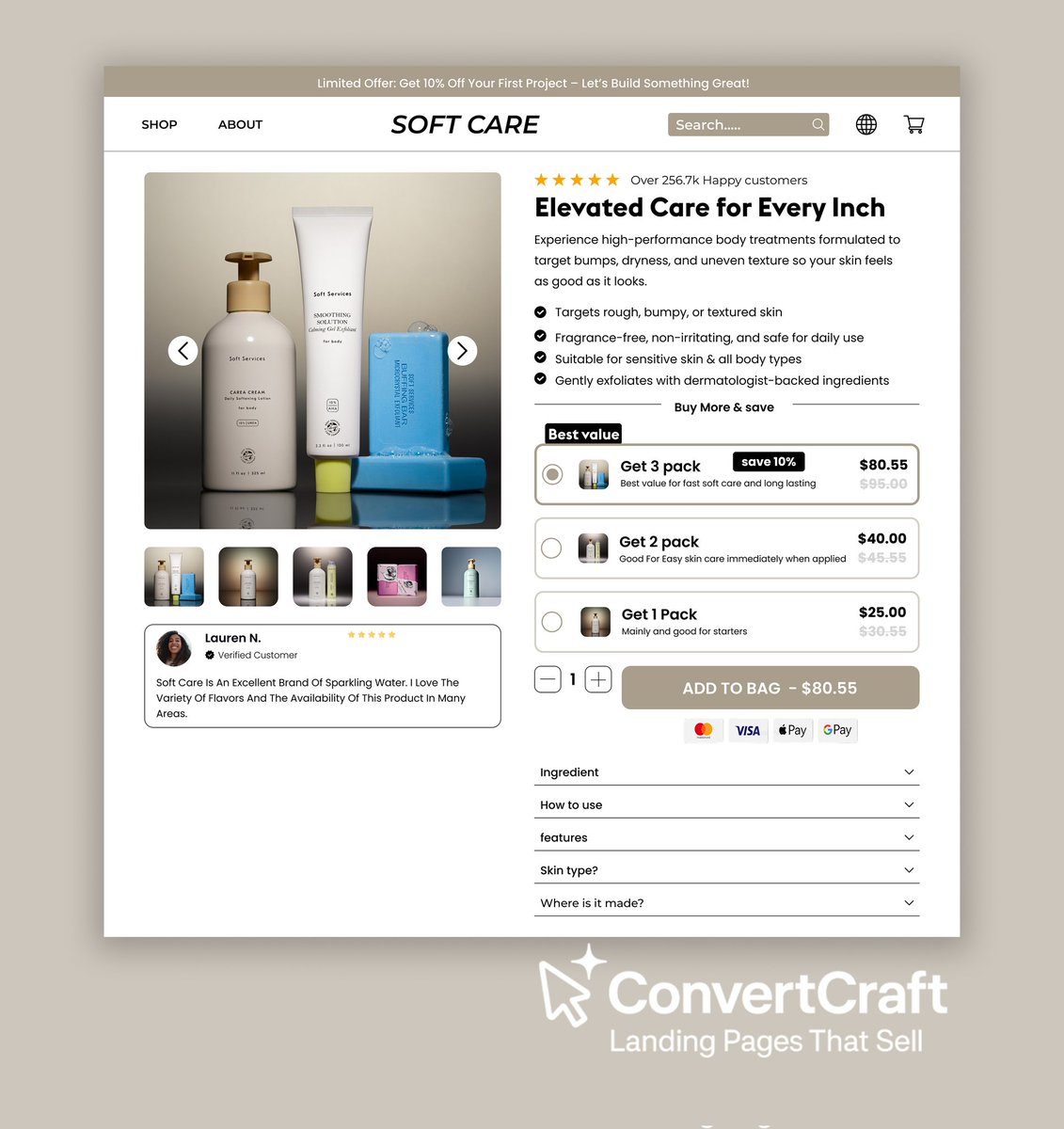 ConvertCraft's tweet image. Design isn’t just about looks  it’s about results.  
This product page was built in Figma to stop the scroll, build trust, and drive high-intent action.  
Premium aesthetics. Real conversions.

#FigmaExpert #LandingPageDesign  #EcommerceUX #UIUXDesign #BuiltToConvert