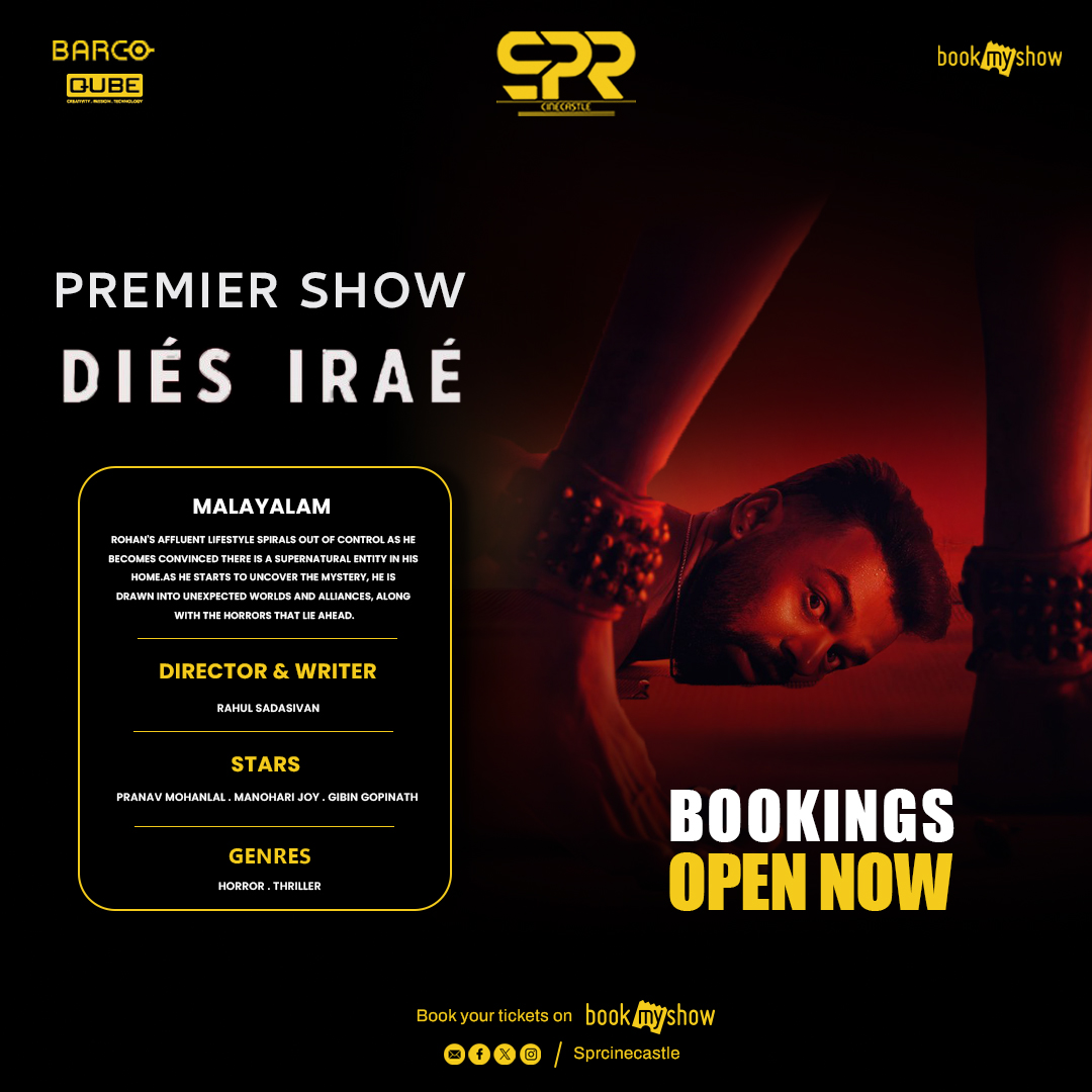 SPRcinecastle's tweet image. The wait ends here! 💥 Dies Irae ⚡️ Premiere Show happening at SPR Cinecastle! 🍿🎥 Witness the first roar on the big screen - Booking OPEN now! 🙌 
.
.
#DiesIrae #SPRcinecastle #PremiereShow #BookingOpen #MovieVibes #EpicCinema