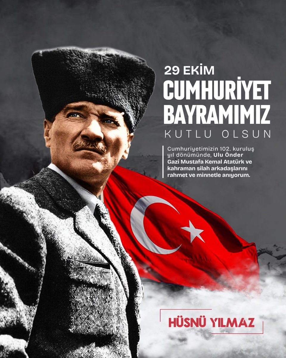 Cumhuriyetimiz; birlik, beraberlik ve kardeşlik duygularıyla, 102 yıllık gururla dimdik ayakta!🇹🇷

Başta Ulu Önder Gazi Mustafa Kemal Atatürk olmak üzere, bu toprakları bizlere vatan kılan tüm kahramanlarımızı rahmet ve minnetle anıyorum.

Cumhuriyet Bayramımız Kutlu Olsun🇹🇷🇹🇷🇹🇷