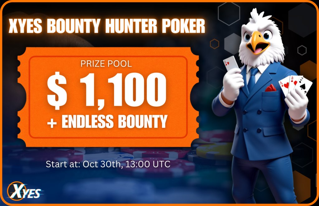 Xyes_com's tweet photo. 🔥 XYes | Bounty Hunter Poker
⏰ Oct 30th, 13:00 UTC
🏆Prize Pool: $1,100 + unlimited bounties
💵20 paid places + $5 bounty per KO ($10 at Final Table) 

How to join:
1️⃣One XYes account only.
2️⃣Between Oct 16 → before start, complete $10 deposit + $20 valid wager on XYes.
3️⃣Dive into details and join via this link: https://t.co/ywkWBEA3Jn

Be at the table at start time—knock out rivals and collect bounties!

🤡 Good luck and happy hunting!