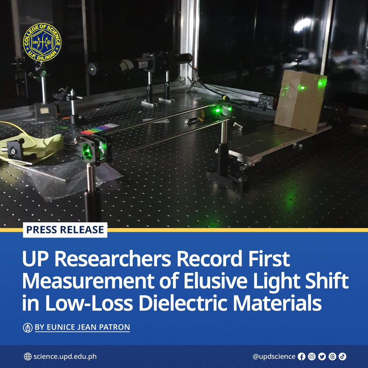 🔦 A laser reflecting off glass looks like it follows the mirror rule. But with sensitive tools, the spot shifts slightly, no bigger than a strand of hair. This was recently explored by scientists from UPD-CS in materials that barely absorb light.

🔗 science.upd.edu.ph/up-researchers…