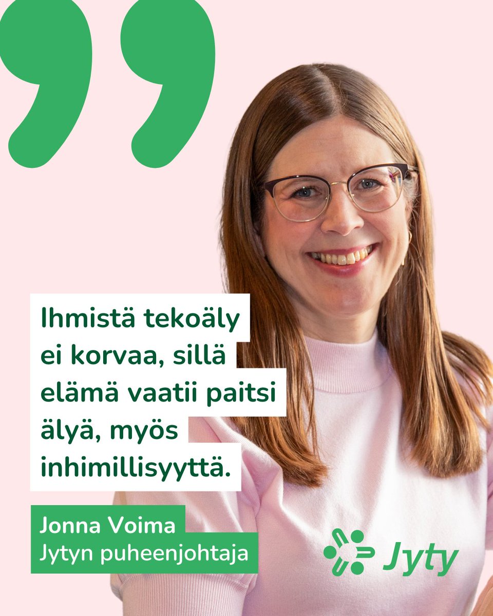 Tekoäly on kaikkialla. Katoavatko perinteiset työt? 🤖

<a href="/VoimaJonna/">Jonna Voima</a>: "Työelämä muuttuu, muttei kokonaan. #Tekoäly kannattaa kuitenkin ottaa haltuun nyt."

"Ihmistä tekoäly ei korvaa, sillä elämä vaatii paitsi älyä, myös inhimillisyyttä."

🔗 Lue: jyty-lehti.fi/nakokulmat/nak… 

#jyty