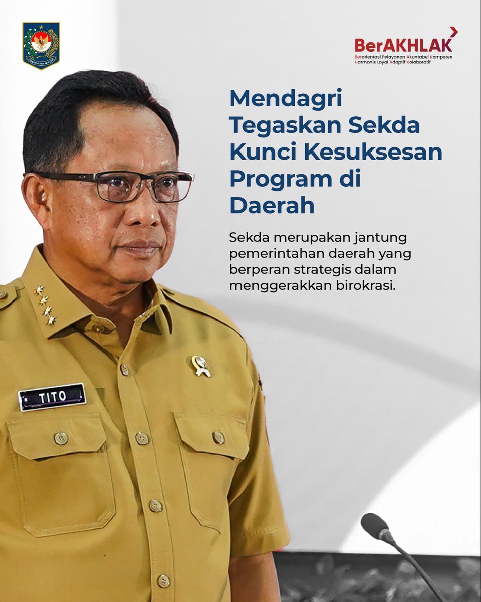 kemendagri's tweet photo. Mendagri Tito Karnavian: Sekda adalah jantung pemerintahan daerah! 

#Kemendagri #Sekda #PemerintahanDaerah #KeuanganDaerah #GoodGovernance #infokemendagri https://t.co/VaqhFRfT1c