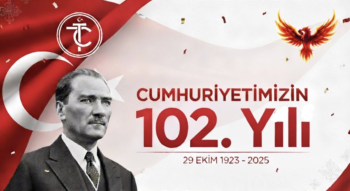 Cumhuriyetimizin ilanının 102. yıl dönümüne ulaşmanın heyecanını ve gururunu yaşıyoruz. 🇹🇷

Bu eşsiz mirası bizlere armağan eden Cumhuriyetimizin kurucusu Gazi Mustafa Kemal Atatürk’ü, silah arkadaşlarını ve bu toprakları vatan kılan tüm kahramanlarımızı saygı, şükran ve rahmetle