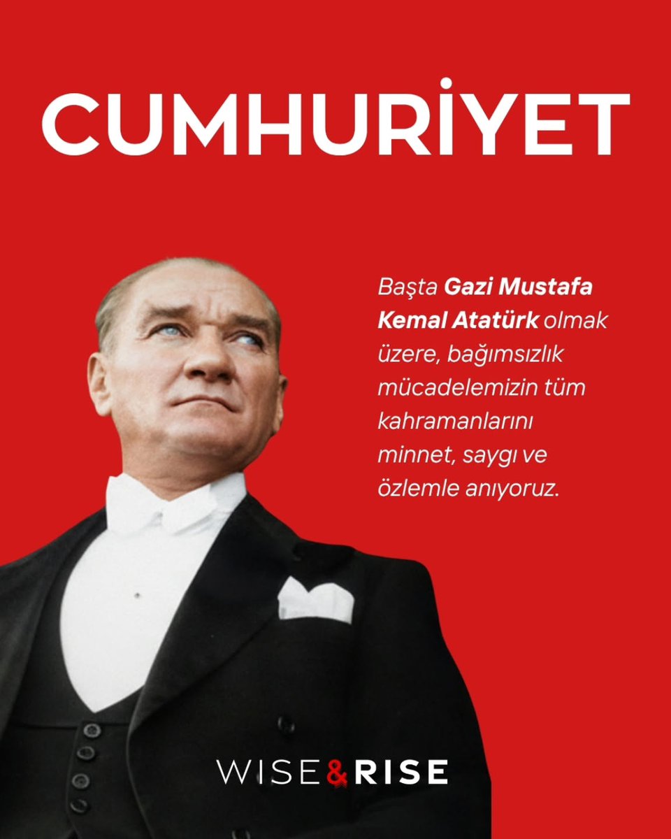 🇹🇷Cumhuriyetimizin 102. yılını gururla kutluyoruz!

Başta Gazi Mustafa Kemal Atatürk olmak üzere,
bağımsızlık mücadelemizin tüm kahramanlarını minnet,
saygı ve özlemle anıyoruz.

29 Ekim Cumhuriyet Bayramımız Kutlu Olsun.

#29Ekim1923