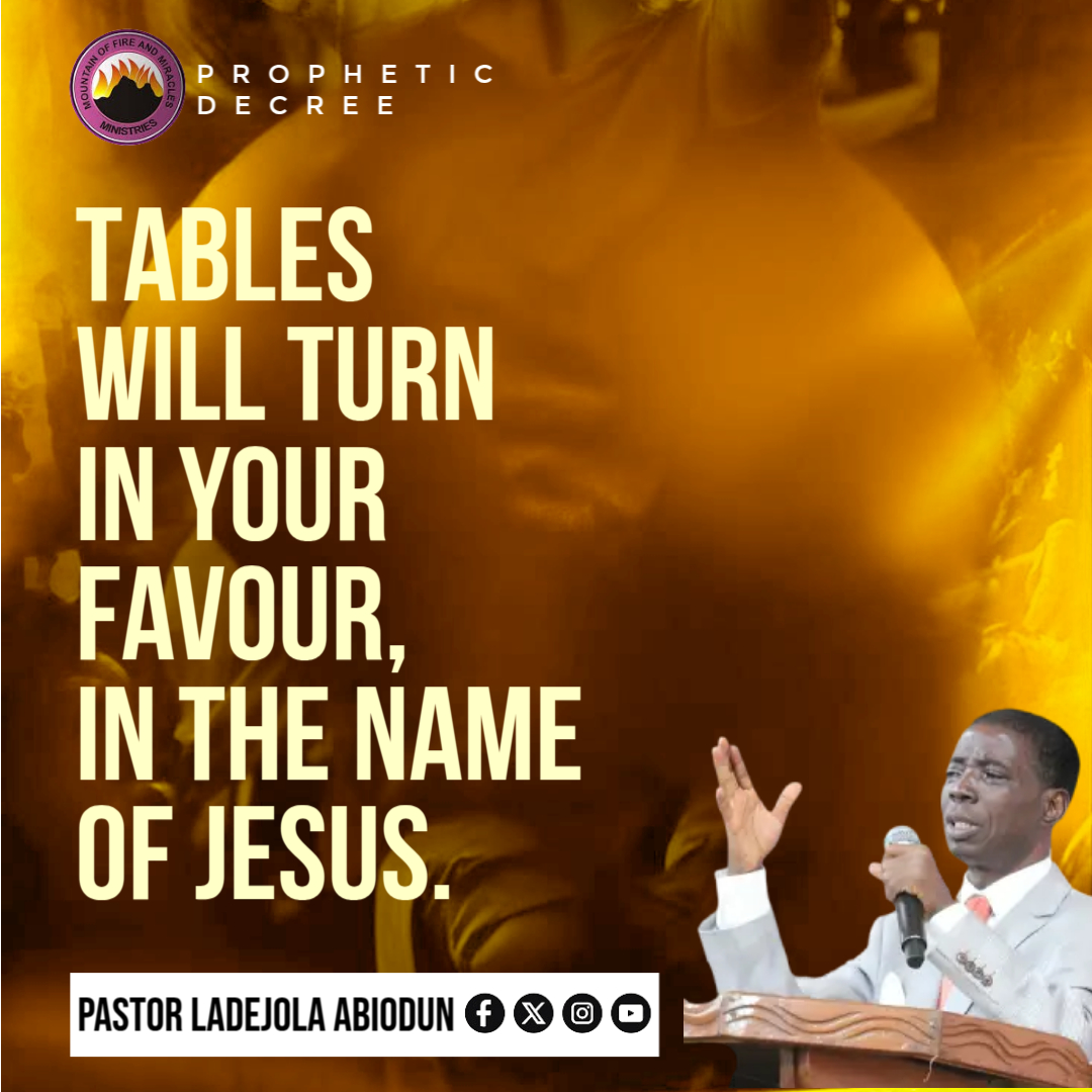 AbiodunLadejola's tweet photo. ๐ฅ PROPHETIC DECREE ๐ฅ
When the Almighty steps into your situation, the impossible becomes possible!
Today, by divine intervention, TABLES WILL TURN IN YOUR FAVOUR, IN THE NAME OF JESUS! ๐โจ
#PropheticDecree #DivineTurnaround #PrayerDeclaration #MFM #PastorLadejolaAbiodun https://t.co/Psf508k8i6