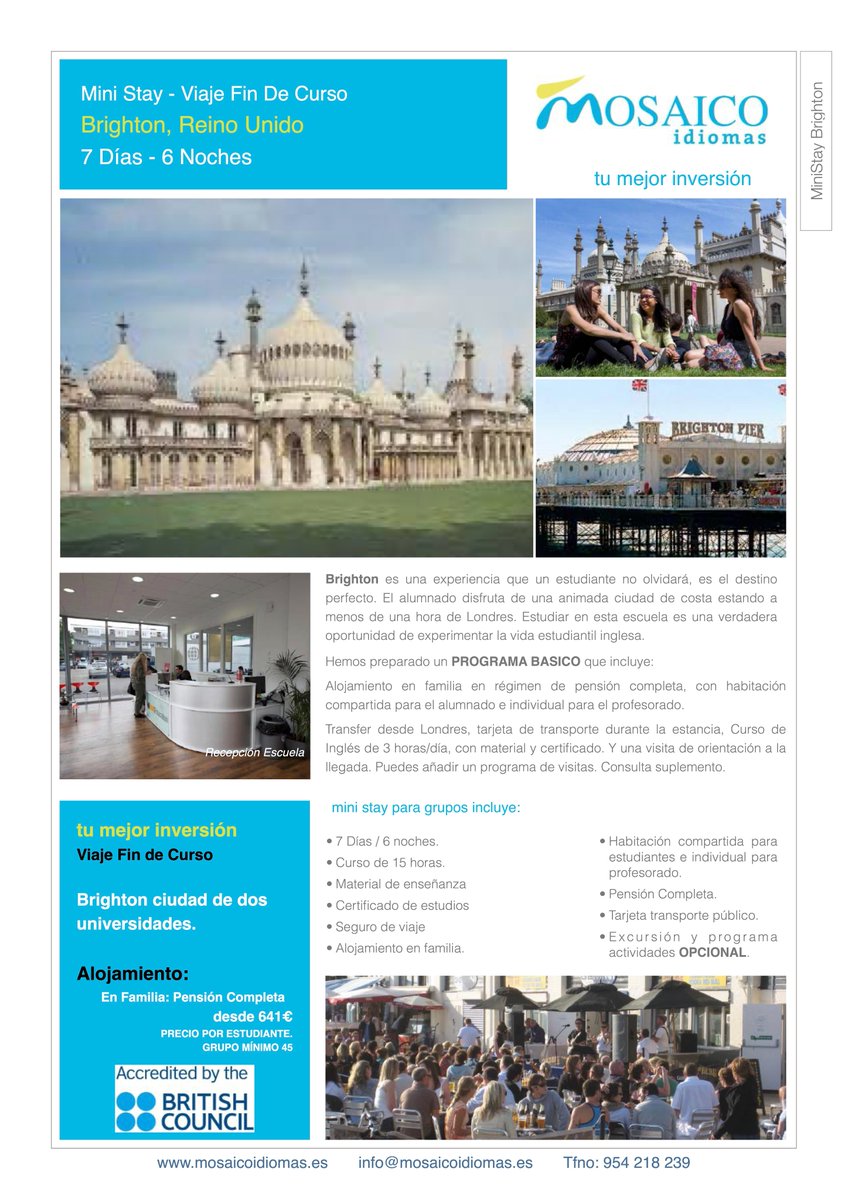 MosaicoIdiomas's tweet photo. .#Brighton es una experiencia que un estudiante no olvidará, es el destino perfecto para un #ViajeDeFinDeCurso. El alumnado disfruta de una animada ciudad de costa estando a menos de una hora de #Londres 
¡Solicita presupuesto personalizado!
#Ministay
Info https://t.co/0tneJgVLNY https://t.co/8u7VU3G0fM
