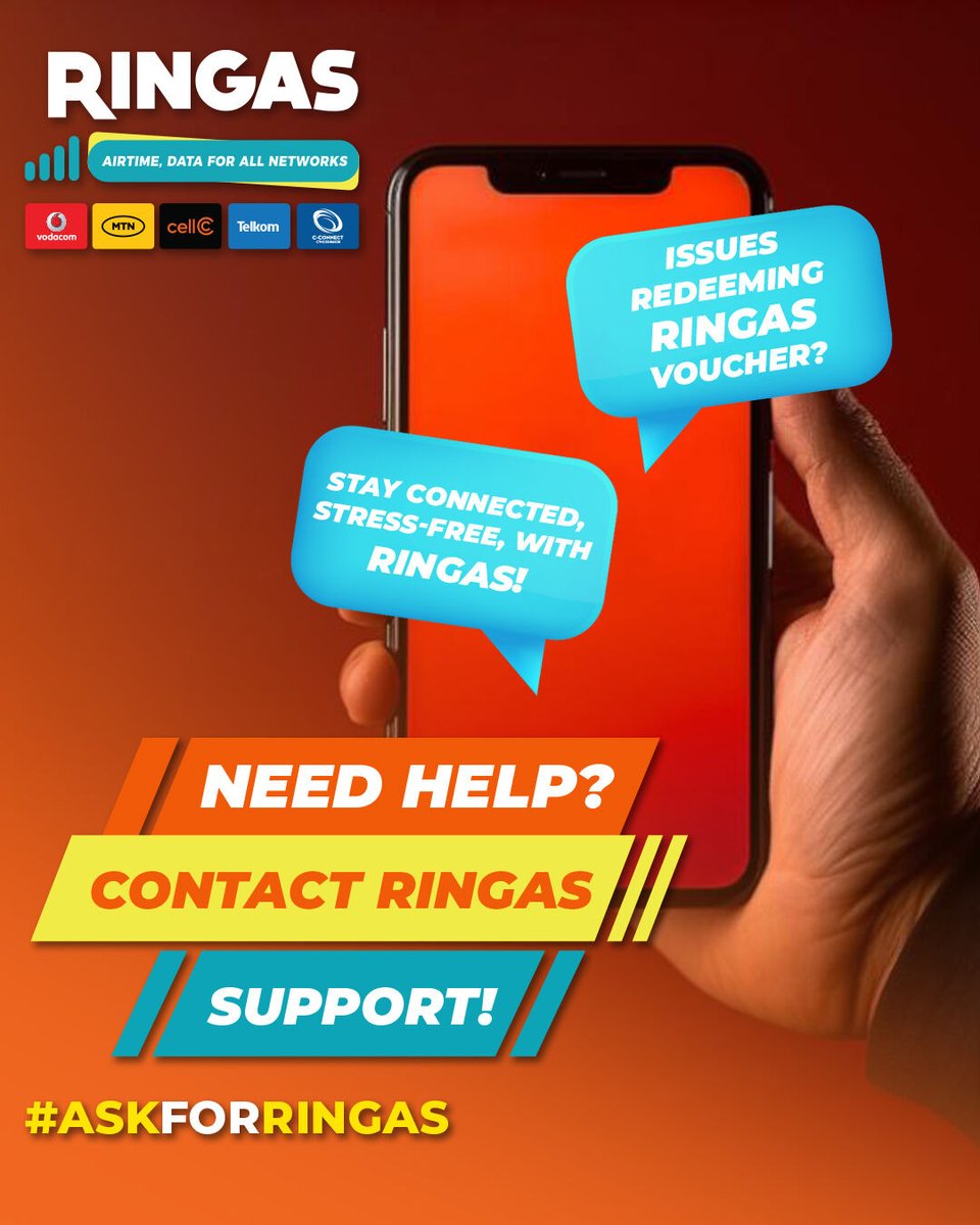 Ringas_SA's tweet photo. Having trouble redeeming your Ringas voucher? Don’t worry — our Support Team has got you covered!
You can reach us via:
📱 WhatsApp: 011 568 9050
📞 Contact Number: 0800 014 942
✉️ Email: service@blusupport.co.za
Stay connected, stress-free, with Ringas!
#RingaWayaWaya #RingasAirtime #RingasData #RingasSouthAfrica #UniversalAirtime #RingasEveryday