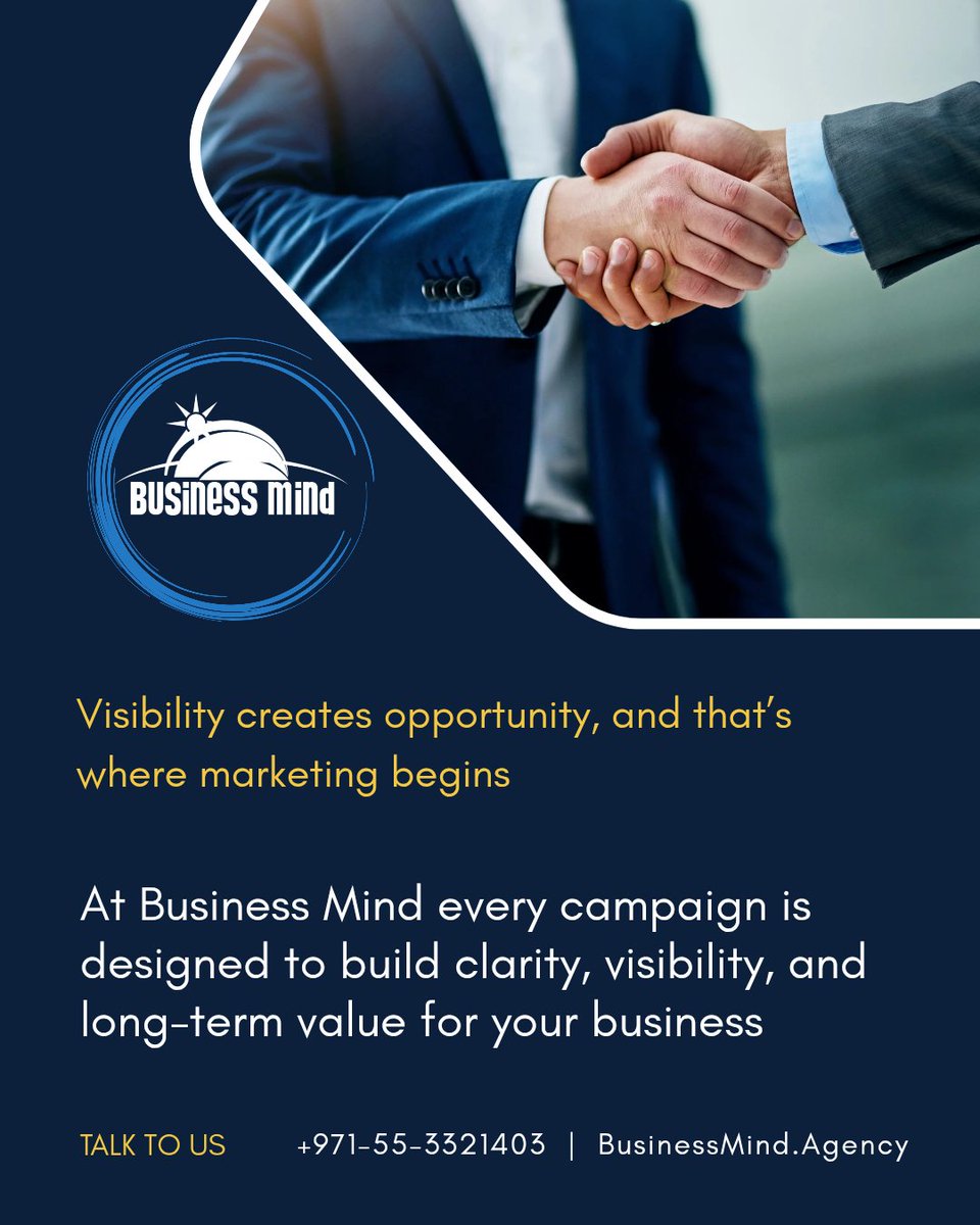 BusinessMindUAE's tweet photo. Visibility creates opportunity — and that’s where marketing begins.

At Business Mind, we design campaigns that don’t just promote — they position.
Our goal is simple: to build clarity, visibility, and long-term value for your business.

#dubai #uae #agency #Marketing https://t.co/Hcr8boMxMG