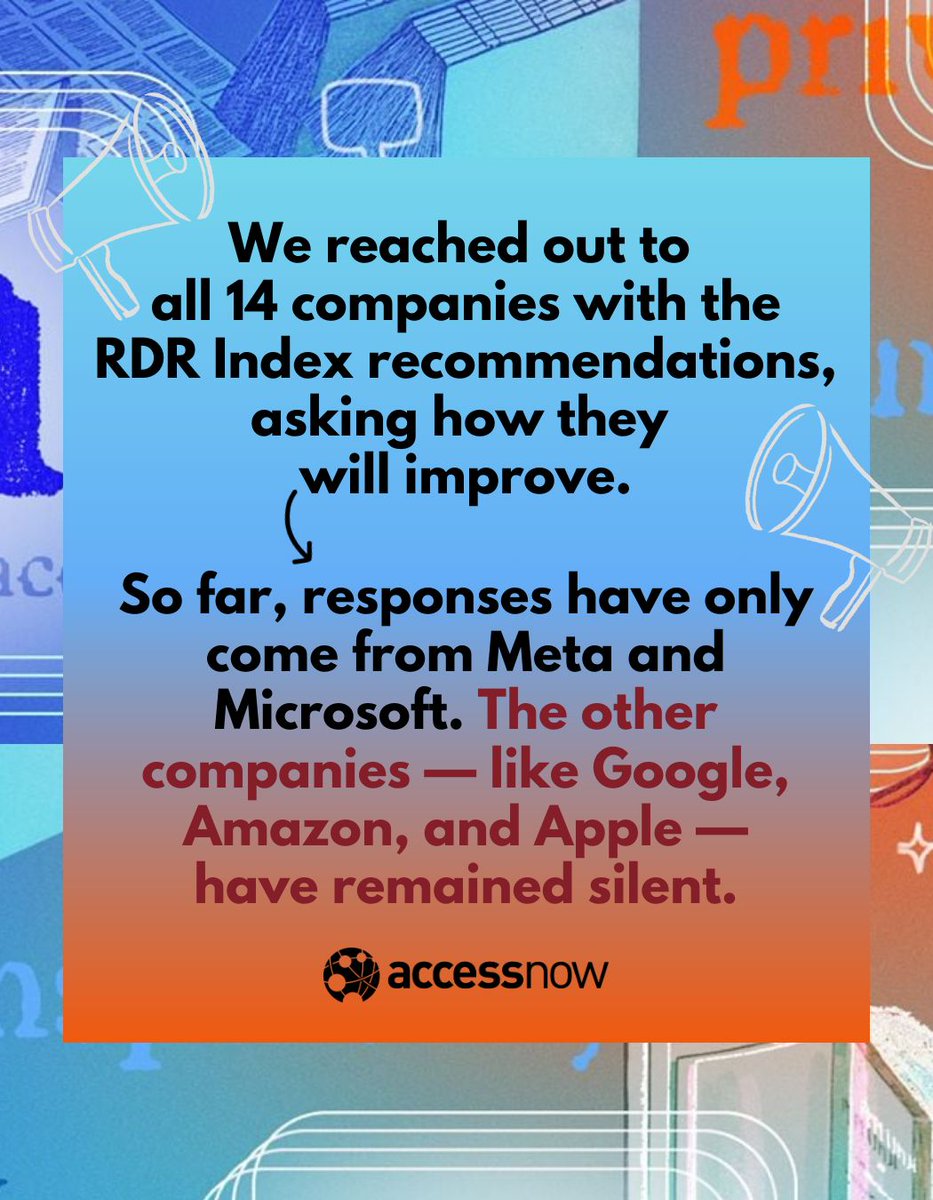 It’s been more than a decade since <a href="/rankingrights/">Ranking Digital Rights</a> began assessing how tech giants respect human rights. The latest results are disappointing.

The 2025 RDR Index reveals that none of the 14 companies evaluated achieved a score above 50% in their human rights performance. 🧵 ⬇️