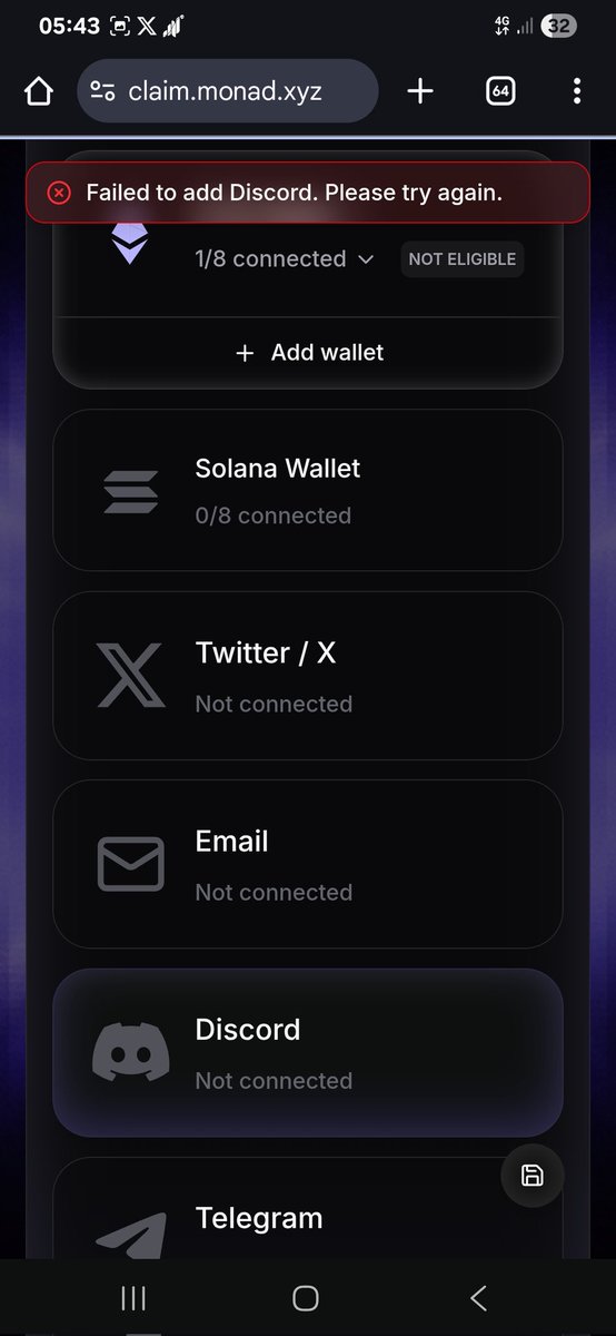 Laaskidi's tweet image. Hi Berzan,  @redhize00 @Rhexusfactor @KirsN1ck and myself have worked harder, but the Monad claim page wants to break us and make us lose our strength. We are facing a Discord connection issue to the Monad airdrop claim website.   We have tagged @intern @billmondays but we…