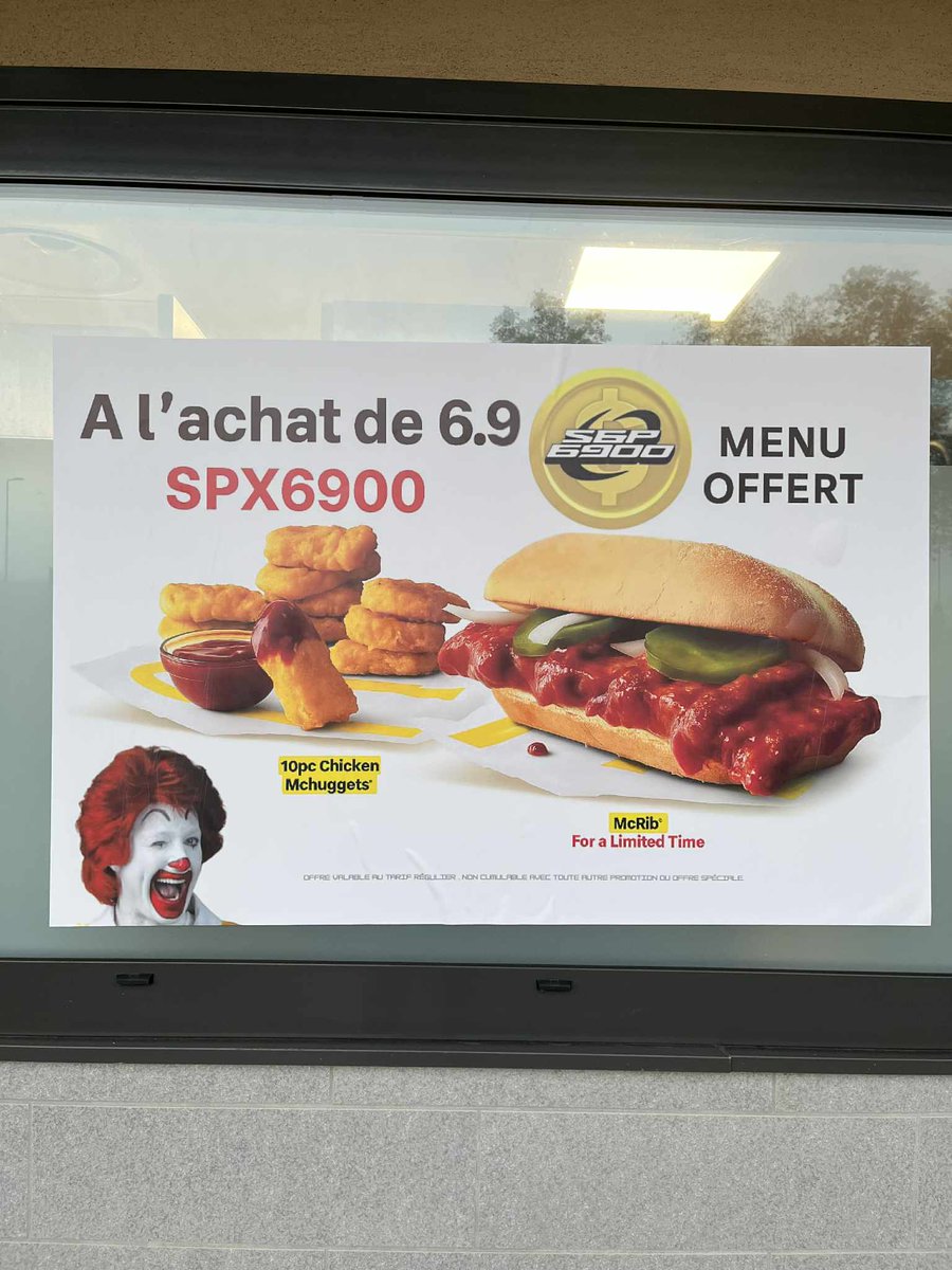 Purée de pomme de terre ! Y a une promo de zinzin au McDo. 

Le McRib est enfin de retour en France !

Trop hâte de pouvoir enfin le goûter ! On va se régaler grâce au SPX6900

<a href="/BurgerKingFR/">Burger King France</a> vous attendez quoi pour faire mieux ? 

@CryptoRusk0f Askip y a eu une réduc pour les