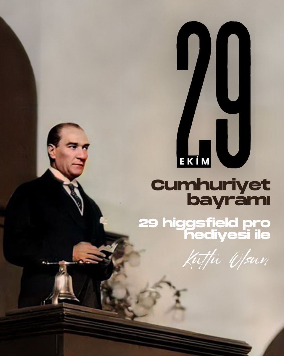 29 ekim cumhuriyet bayramımız hepimize kutlu olsun.. <a href="/higgsfield_ai/">Higgsfield AI 🧩</a> bugüne özel 29 kişiye hediye pro abonelik dağıtıyor. bayılıyorum büyük ai markalarının böyle şeyler yapmasına..

tek şart mentlere "yaşasın cumhuriyet" yazmak veya bu tweeti alıntılayarak kutlamak. ve rt + fav..