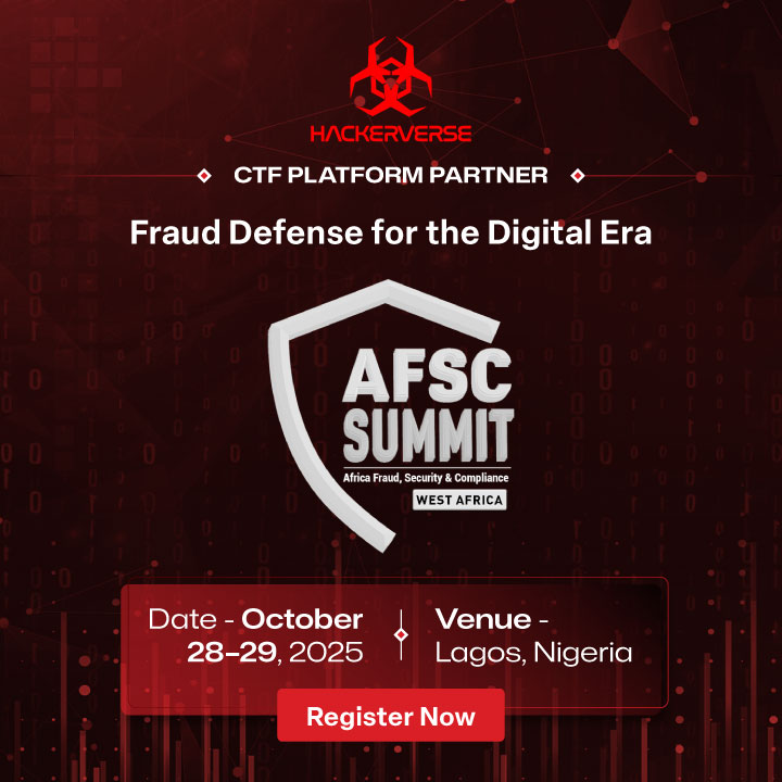 hackerverse_ecc's tweet image. #Hackerverse joins #AFSCSummit – #WestAfrica as CTF Platform Partner, Oct 28–29, 2025, Lagos, #Nigeria.
 
Highlights:
Visionary keynotes from industry leaders
Expert panels
Real-world case studies
Register now: biiafsc.com/register/
#CybersecurityEvents