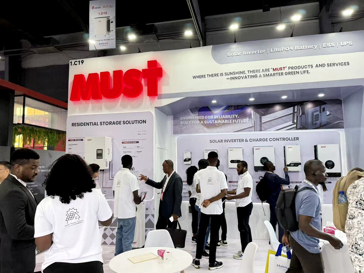 must_power's tweet image. Day 1 of the Nigeria Energy is heating up at booth 1.C19! 🔅 Visitors are excited to explore our solar-hybrid systems, designed to stabilize the grid, alongside smart, scalable lithium-ion storage. Let&apos;s shape it together!  #SolarHybrid #LithiumStorage #RenewableNigeria