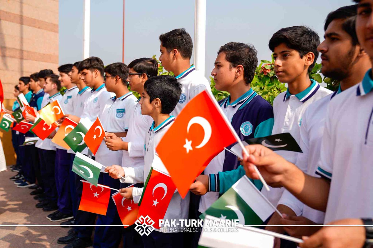 PakTurkMaarif's tweet photo. A proud moment of unity and celebration! 🇹🇷🇵🇰 

Flag Hoisting Ceremony on the 102nd Republic Day of Türkiye was gracefully led by H.E. İrfan Neziroğlu, Turkish Ambassador to Pakistan, and Rana Mashood Ahmad Khan, Chairman of the PMYP, together with the students of PTMISC. https://t.co/YhagwFzjvC