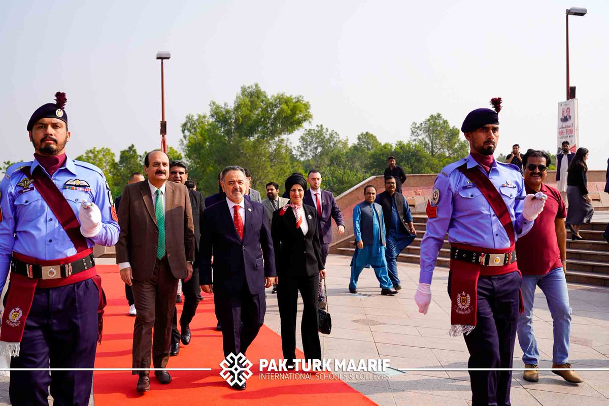 PakTurkMaarif's tweet photo. A proud moment of unity and celebration! 🇹🇷🇵🇰 

Flag Hoisting Ceremony on the 102nd Republic Day of Türkiye was gracefully led by H.E. İrfan Neziroğlu, Turkish Ambassador to Pakistan, and Rana Mashood Ahmad Khan, Chairman of the PMYP, together with the students of PTMISC. https://t.co/YhagwFzjvC