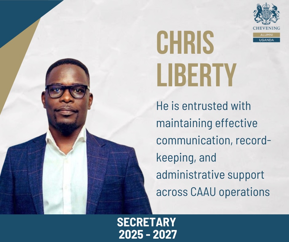 CheveningUganda's tweet image. We are delighted to welcome Chris Liberty (@owobusingye) as our new Secretary. 

He is responsible for maintaining effective communication, record-keeping, &amp;amp; providing administrative support across our association. 

Congrats, Chris. We wish you every success in your new role.