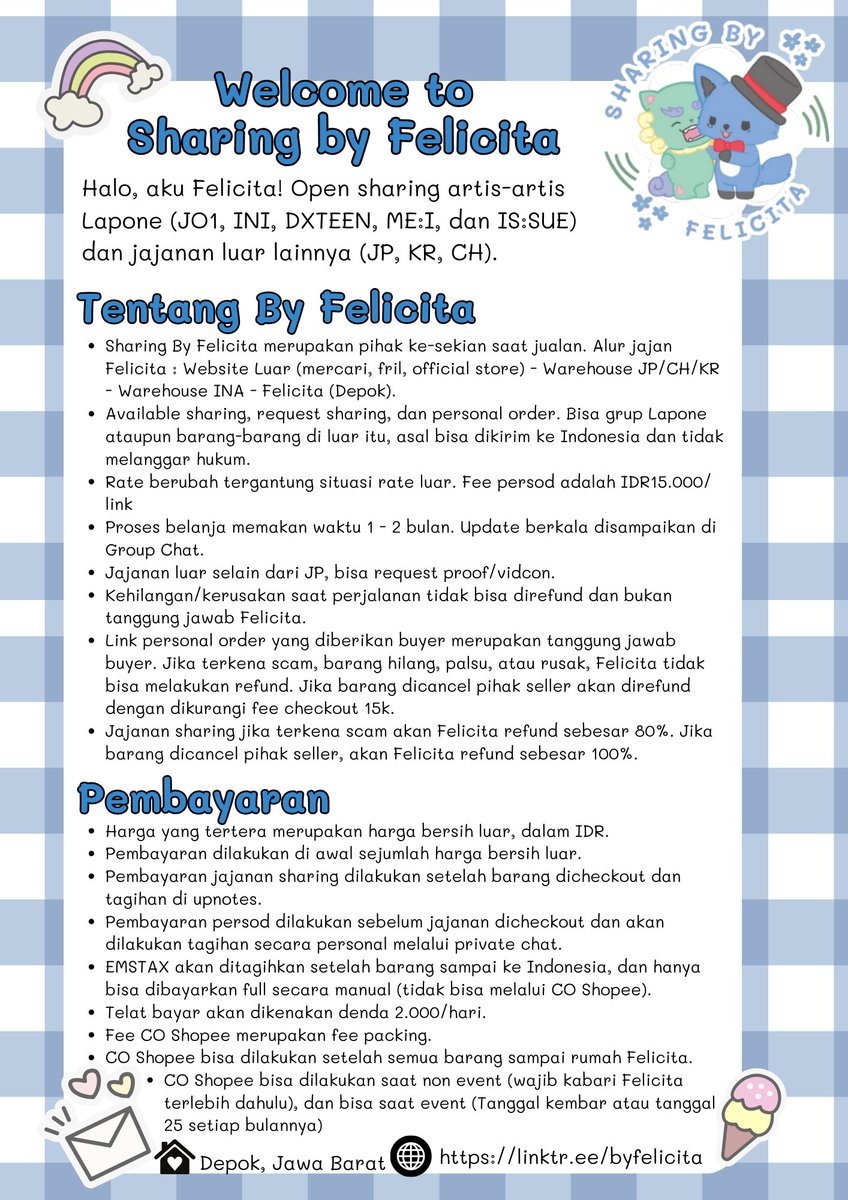 byfeli's tweet photo. Selamat Datang di Sharing by Felicita!
Fokus di sharing artis Lapone (JO1, INI, DXTEEN, ME:I, IS:SUE)

🏡Depok, Jawa Barat
↳ GO Line + Discord (link cek di bio)
↳ Foto arrived JP + INA
↳ CO 🍊, avail timbun + co event

🔗 JOIN GO https://t.co/Wg0r3TUL0N https://t.co/flsTcfsxAo