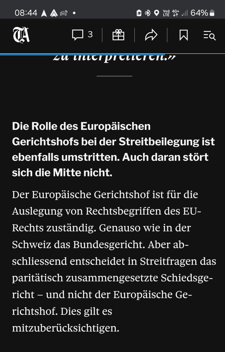 wg3800ch's tweet image. Auch #Mitte-#Bregy checkt es nicht (TA-Interview).. Wenn #EuGH sagt, A ist A, dann muss auch das #Schiedsgericht seinen Entscheid auf A basieren! Das Schiedsgericht kann nicht gegen EuGH-Rechtsauslegung entscheiden. Der EuGH als politisches Gericht ist grundsätzlich nicht mit