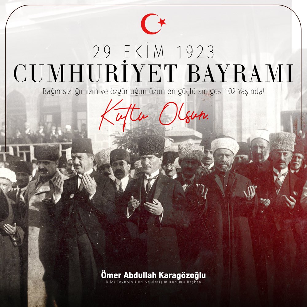 Cumhuriyetimizin 102. yılı…🇹🇷

Milletimizin hürriyet aşkının, kenetlenme ruhunun ve inancının eseri…

Vatanımız ilelebet güçlü, bağımsız, müreffeh ve payidar olsun.

Gazi Mustafa Kemal Atatürk ve silah arkadaşları başta olmak üzere, İstiklal Harbimizin tüm kahramanlarını rahmet