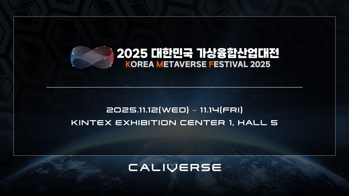 Caliverse_io's tweet photo. 📢CALIVERSE at KMF 2025
 
Join us at KINTEX Hall 5 from Nov 12–14!
Experience K-POP and global top DJ stages in stunning high definition with CALIVERSE VR, and try the CALIVERSE 3D App, which uses AI technology to turn every image and video into immersive 3D.

Also, don’t miss our KIMA’s keynote session on Nov 12, 14:15–14:35 (20min).
 
📝Pre-register for KMF 2025:   https://t.co/vRtKJ3g6nx
🕘Registration closes on Nov 10(Mon).
 
#CALIVERSE #KMF2025