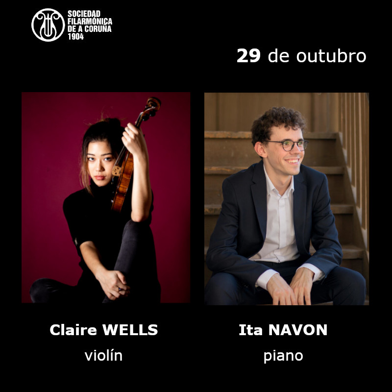 Hoxe imos de concerto coa <a href="/sfcoruna/">Sociedad Filarmónica A Coruña</a> 
Nesta ocasión gozaremos de Claire Wells co seu violín acompañada ao piano por Itai Navon

🎟️no teatro desde as 16 h