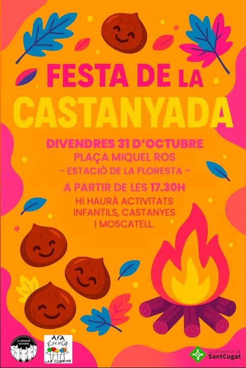🍁🍂Arriba al poble la Festa de la Castanyada! 🍂🍁

Per a petits i grans tindrem pintacares, jocs de cartes, màgia per a tothom i l'espectacle infantil "Sol com un mussol" a càrrec de la Companyia Escalivada.

La Cultura és Lluita,
la Cultura es Lluita!
🤜🏽🤛🏽