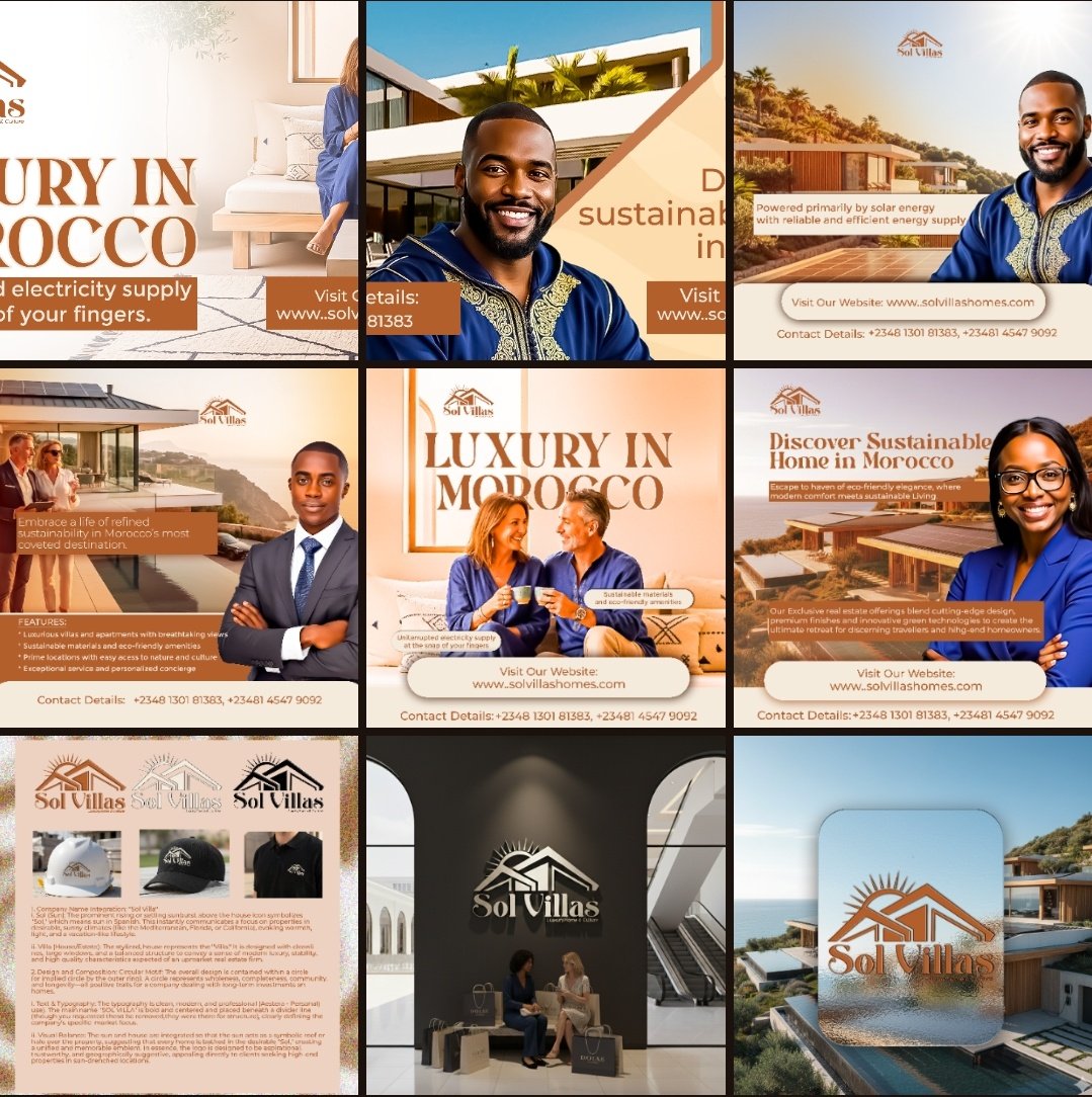 SanmiOlaYemi's tweet photo. Visual Masterpieces, Real Results. ✨ From concept to launch, I bring brands to life. See my work: I branded Sol Villa Real Estate Companies from start to finish. Let's create your bespoke visual identity next.
#Branding #GraphicDesign #SolVilla https://t.co/FisQq9fAJO