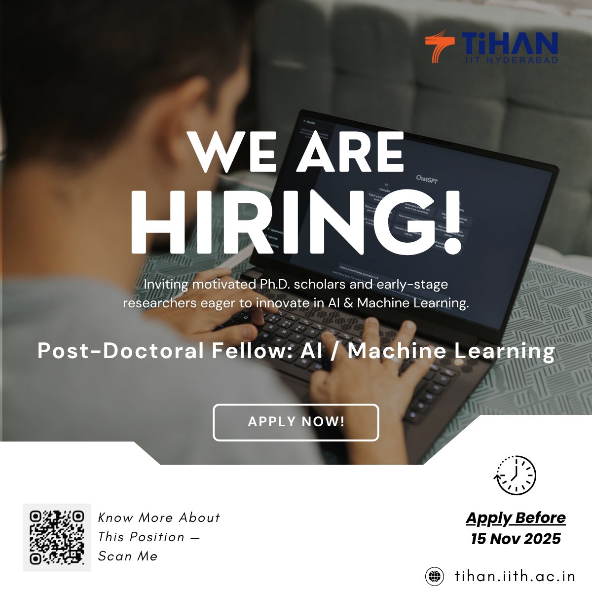 IitTihan's tweet image. 🚀 Join TiHAN IIT Hyderabad as a Post-Doctoral Fellow – AI/ML
Work on Deep Learning, Vision &amp;amp; Edge AI for Autonomous Systems 🤖
💰 ₹60K/month | 📍 IIT Hyderabad
Apply ➡️ tihan.iith.ac.in/pdf%20JD.html
#AI #MachineLearning #AutonomousTech #IITHyderabad #Hiring