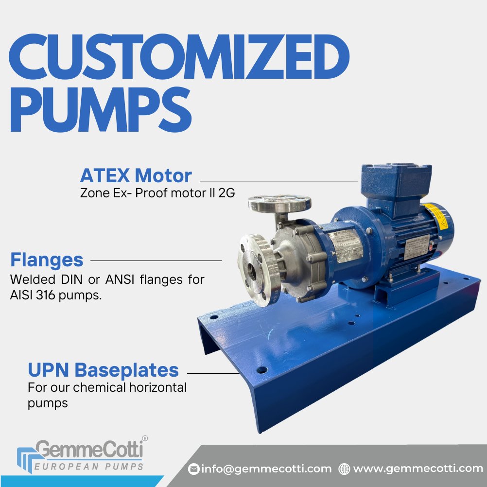 Our goal? To give you the exact pump you need.
Our commitment is to create tailor-made solutions, just like this ATEX AISI 316 pump equipped with a flange and a robust metallic UPN baseplate.
📧 We create the perfect solution for every application! Contact us: info@gemmecotti.com