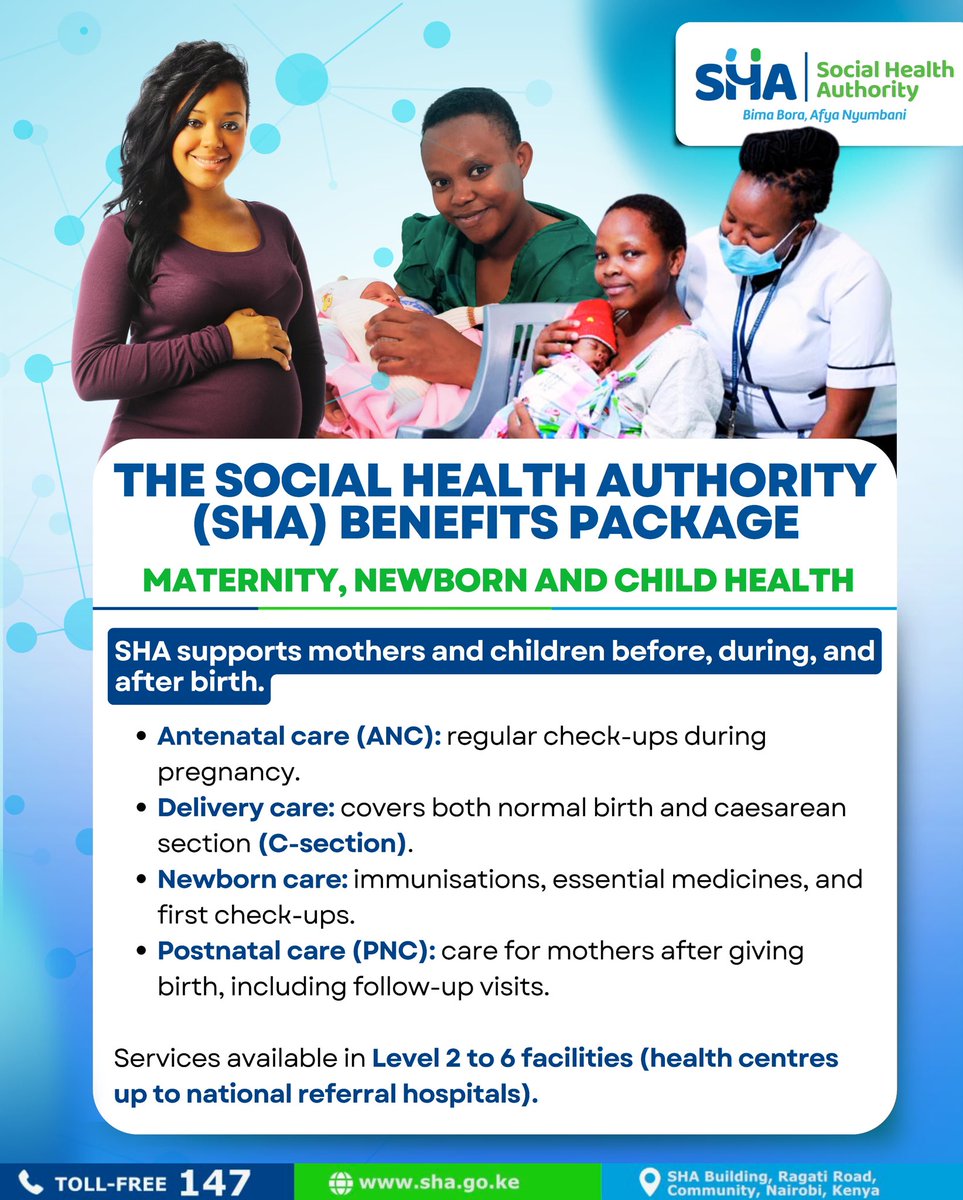 muhinduf's tweet image. Care for moms doesn’t stop after childbirth. The SHA program provides follow-up visits, counseling, and postnatal treatment. Because a healthy mom means a healthy home.
#SHAMaternityPackage
Newborn Care 
Postnatal Care