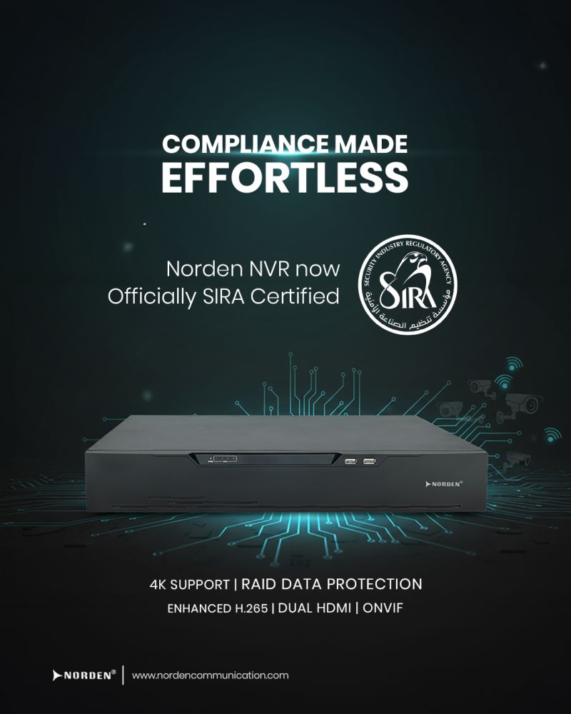 msdsolutionsksa's tweet image. Norden Communication is proud to raise the industry standard with our powerful Network Video Recorders being officially 𝗦𝗜𝗥𝗔 certified, transforming regulatory compliance from a complex requirement into a simple.

Contact us via email at info@msd-solutions.net

#MSDSolutions