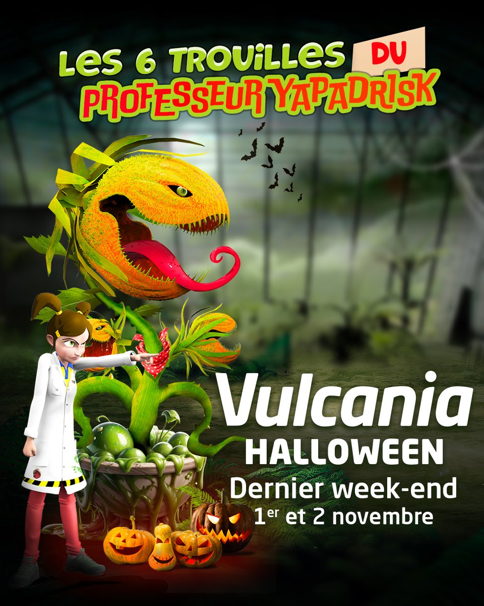 🦇 Le temps presse ! 🎃
Pendant les vacances, Vulcania est plongé dans le chaos : formule disparue, nature déréglée, créatures étranges… 👀
📅 1 &amp; 2 nov : dernier week-end pour sauver le parc avant l’hiver 💀
Infos 👉 vulcania.com/actualites/ani…