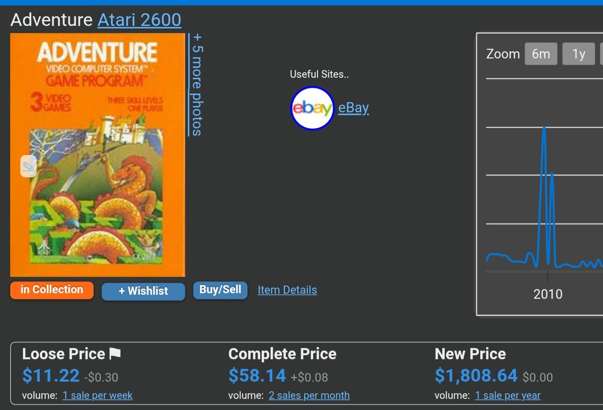 matthewhenzel's tweet image. What?! Why is Adventure #Atari2600 worth so much lately? I bought my copy for maybe $5 IIRC.