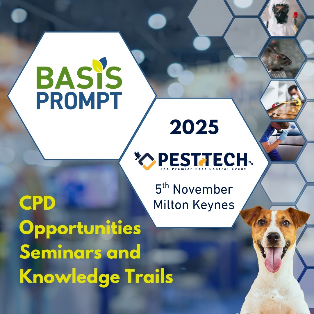BASIS_PROMPT's tweet image. BASIS PROMPT is at #PestTech in Milton Keynes on 5 Nov!

For the first time, we’re hosting a Knowledge Trail.

PROMPT Members can earn up to 10 CPD points: 2 for attendance, up to 4 from the trail &amp;amp; up to 4 from seminars.

Visit Stand C1 to register!

See you there.
