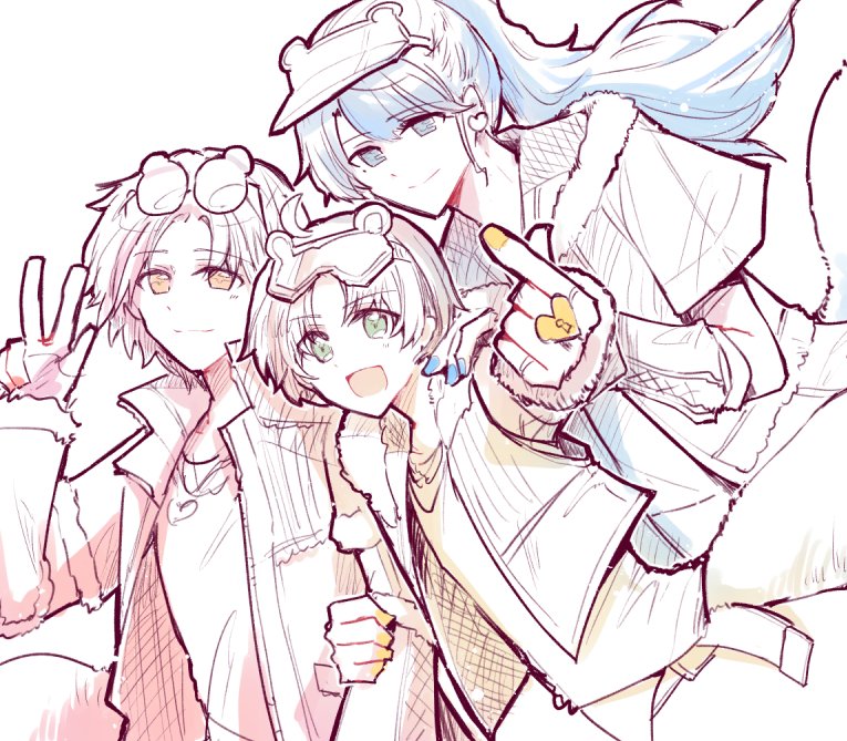 szk_cell's tweet image. 季節が変わったので
夏～秋頃にクローズドな場でお出ししてた絵です　夏イベの三人むぎゅむにゅ
#地下室のポラリス