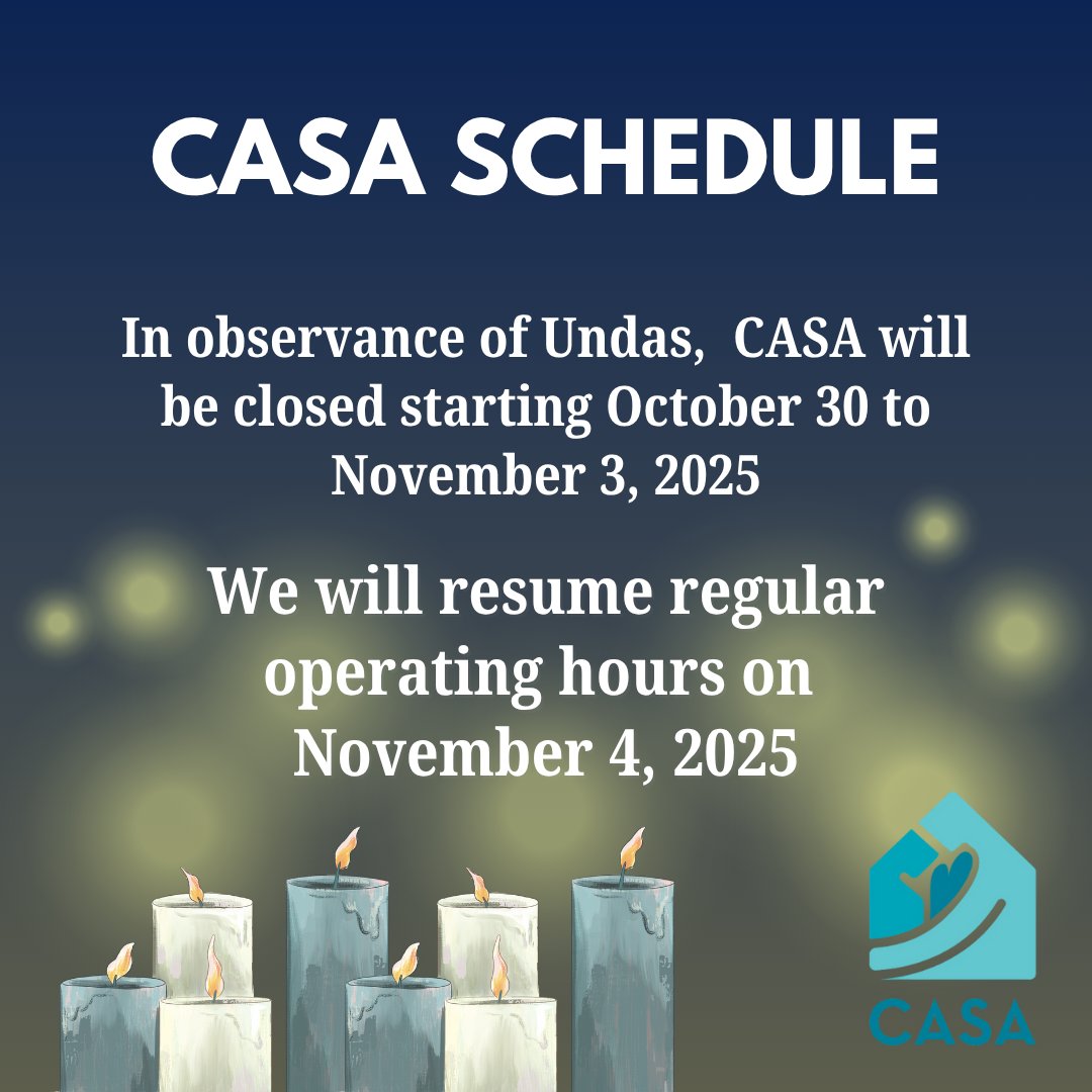 CASAssumption's tweet image. In observance of Undas, please be guided by CASA&apos;s schedule.

We will be closed on October 30,2025 to November 3, 2025.

CASA will resume regular operating hours on November 4, 2025.
