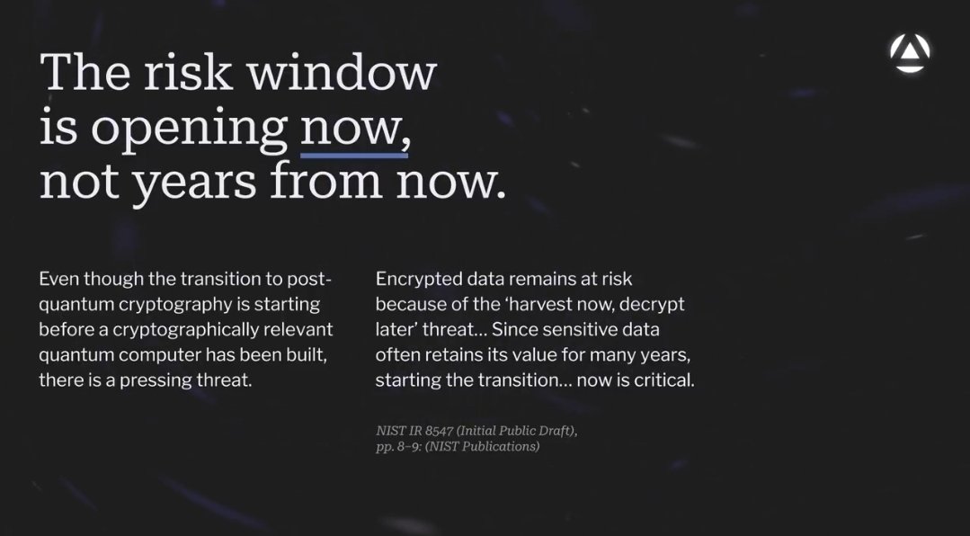 The Quantum Risk Window is Now

The #quantum risk window isn’t years away it’s open now. 

Adversaries can copy encrypted data today and #decrypt it once quantum power matures. That’s why <a href="/AutonomysNet/">Autonomys | AI3.0</a> is building post-quantum security into its foundation. By aligning with