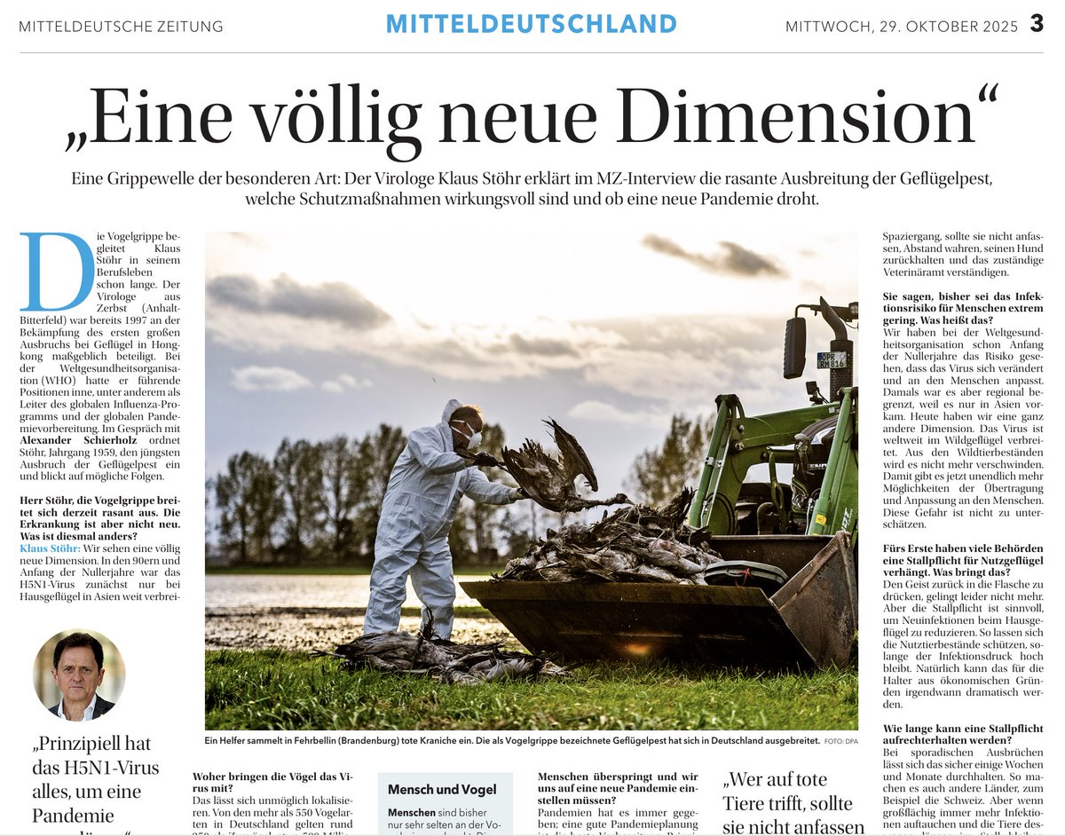 H5N1 wird nicht mehr aus der Wildvogelpopulation weltweit verschwinden. 
Das Risiko für Infektionen des Hausgeflügel bleibt weiter bestehen.
Wenn es nicht die 1918-H1N1 Präzedenz gegeben hätte, müsste man das Risiko für einen Virusübertritt auf den Menschen anders beruteilen.