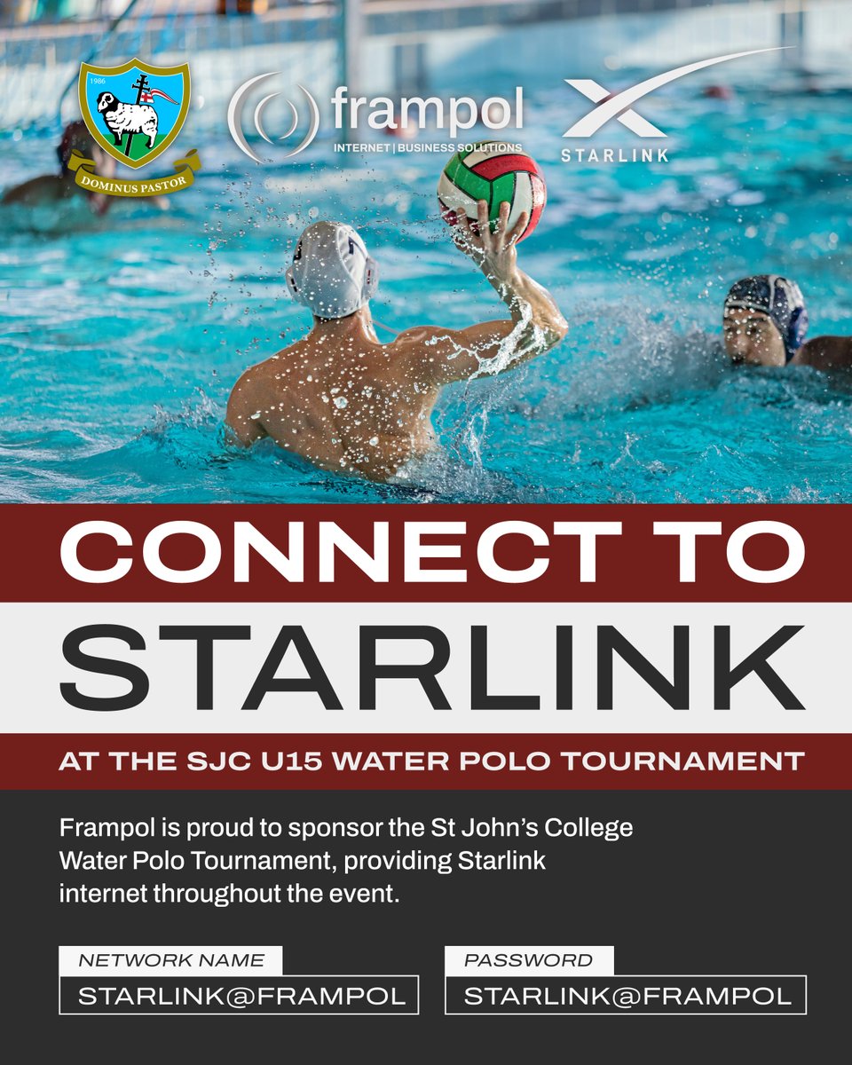 FrampolTech's tweet image. We’re thrilled to be sponsoring and powering the JC U15 Water Polo Tournament with Starlink connectivity this weekend! See you there!