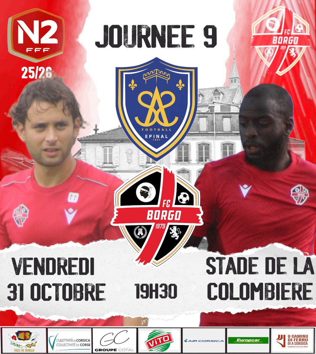 fcbastiaborgo's tweet image. National 2
Journée 9
⚔️ @SAS_EPINAL
📅 Vendredi 31 octobre 
⌚️19h30
🏟 Stade de la Colombière

Forza Lioni, forza FCB ❤️ 🖤
